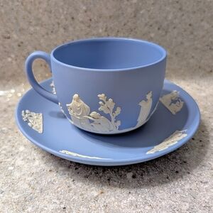 Vintage Wedgwood Blue Jasperware Teacup & Saucer Set